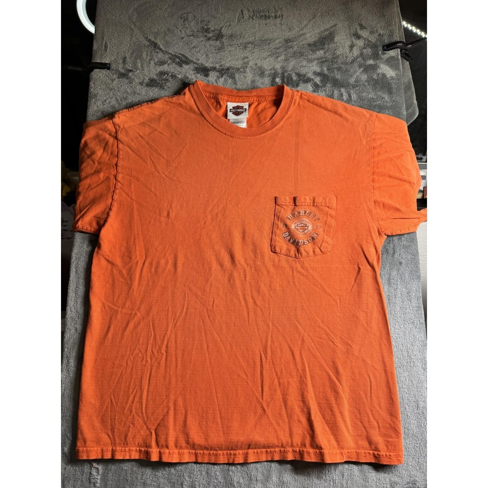 Vintage Harley-Davidson Shirt Mens Large Orange Ozark Route 66 Graphic Lebanon